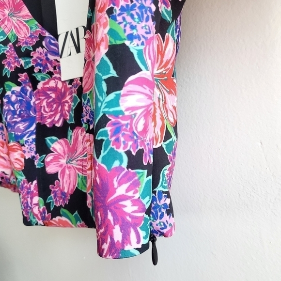 New Zara Floral Print Sweetheart Neckline Short Puff Sleeves Crop Top NWT XS - Picture 12 of 16